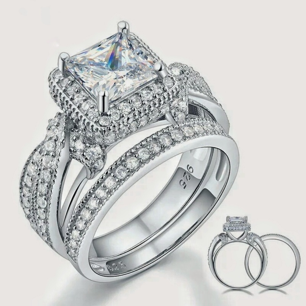 925 Sterling Silver 1.5‎ Carat Diamond Ring Set